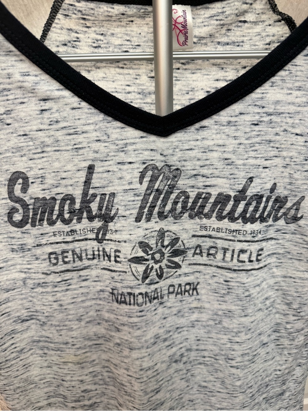 Smoky Mountains V-Neck Raglan Tee - White & Heather Gray - Picture 5 of 7